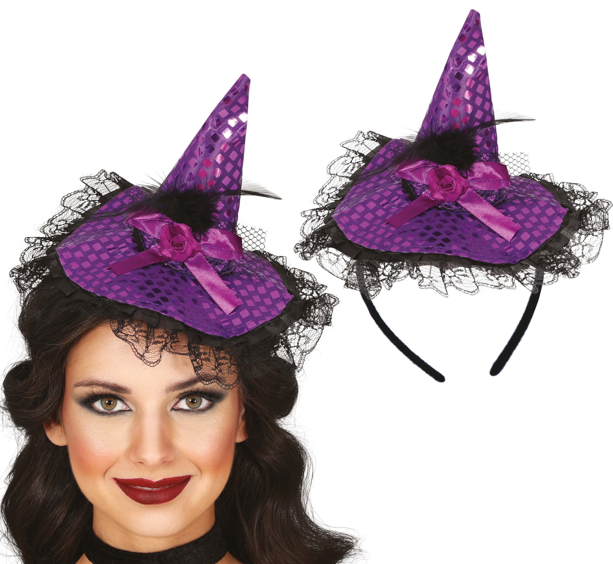 GP24917 – Hexe Halloween Haarreif Lila Hut – Farbe: Lila