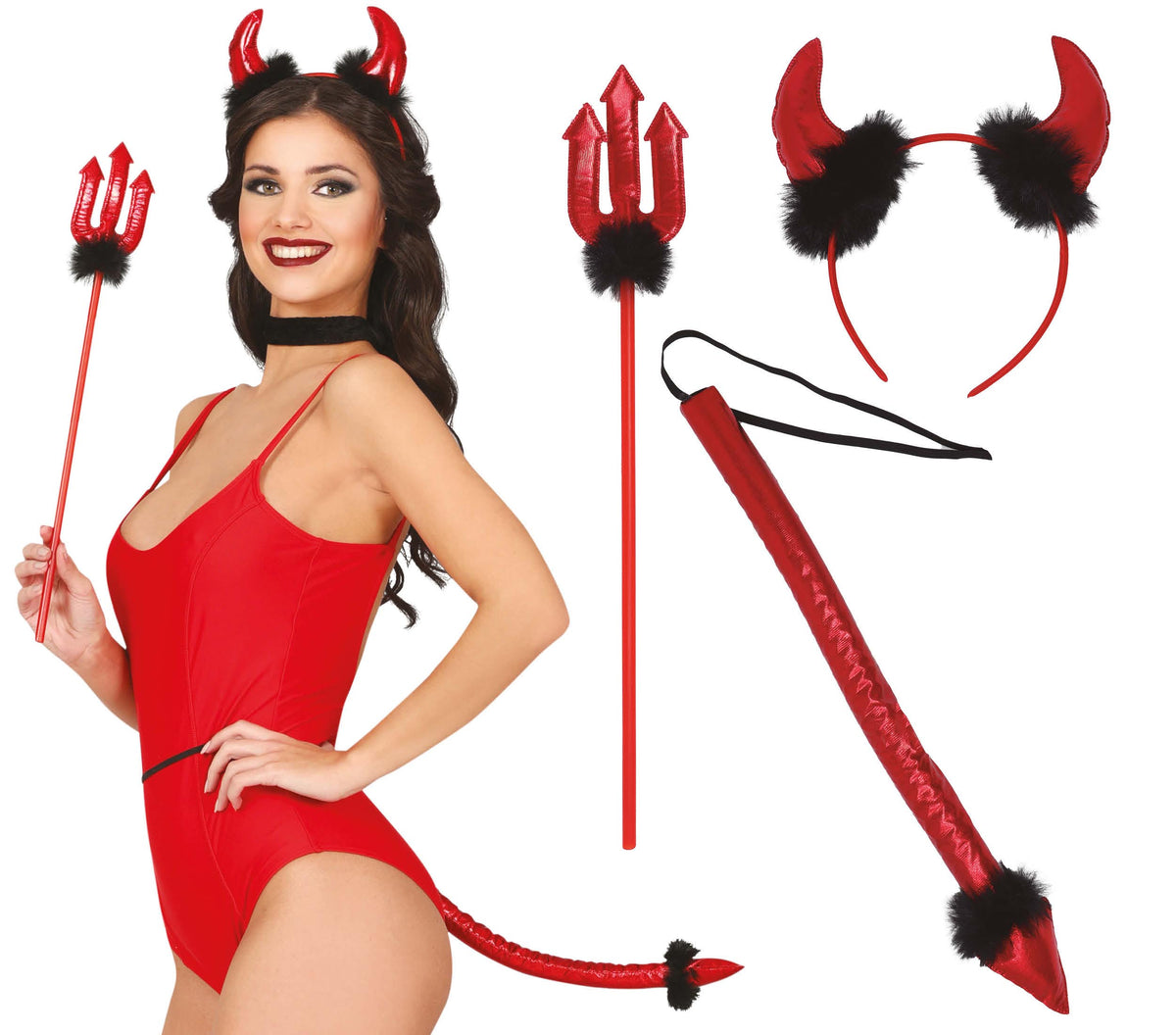 GP24925 – Dämonisches Halloween Stirnband Trident – Farbe: Rot