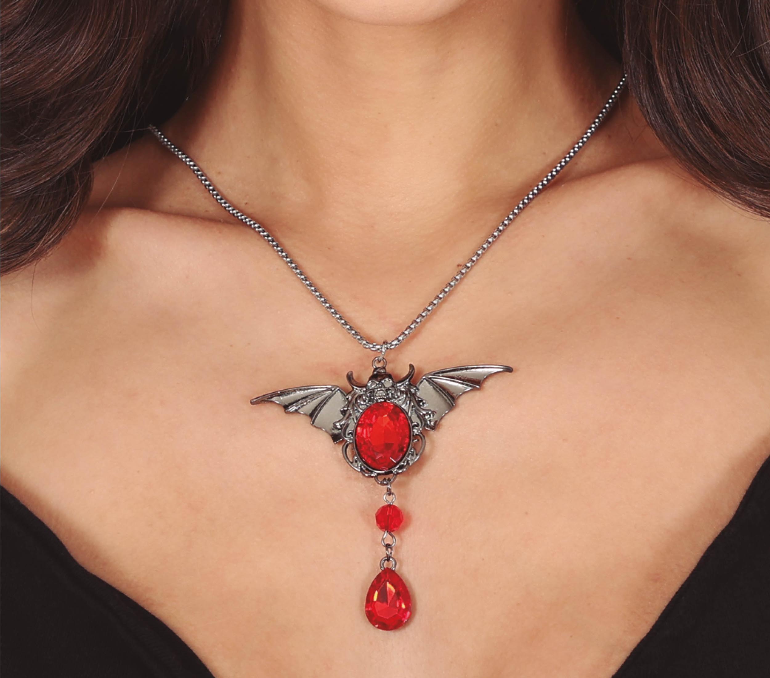 GP24942 – Vampir Fledermaus Halskette Rubinrot – Farbe: Schwarz