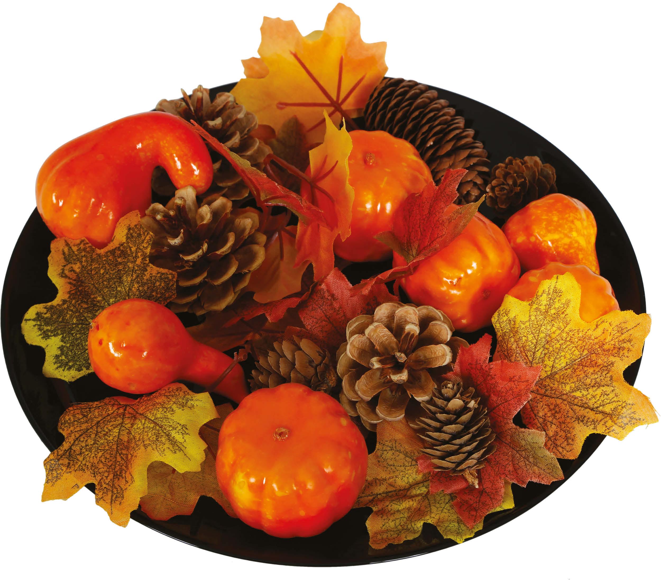 GP24970 – Halloween Kürbis Blätter Kiefernzapfen Set – Farbe: Orange