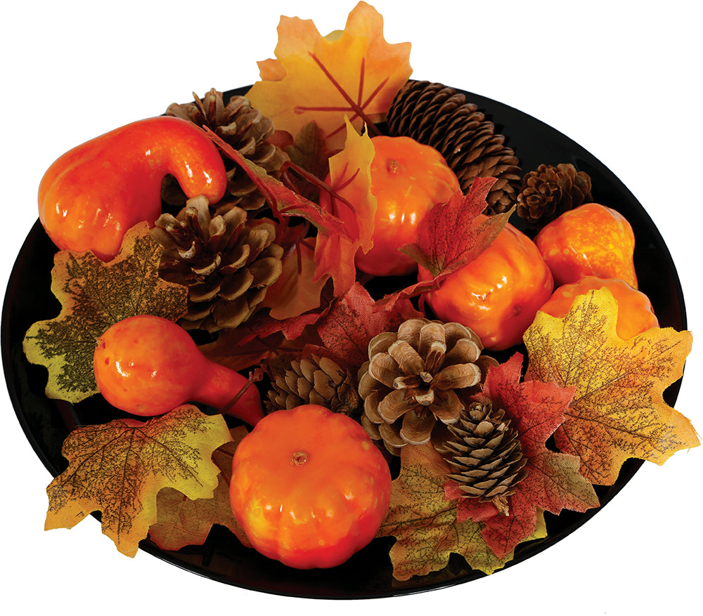 GP24970 – Halloween Kürbis Blätter Kiefernzapfen Set – Farbe: Orange