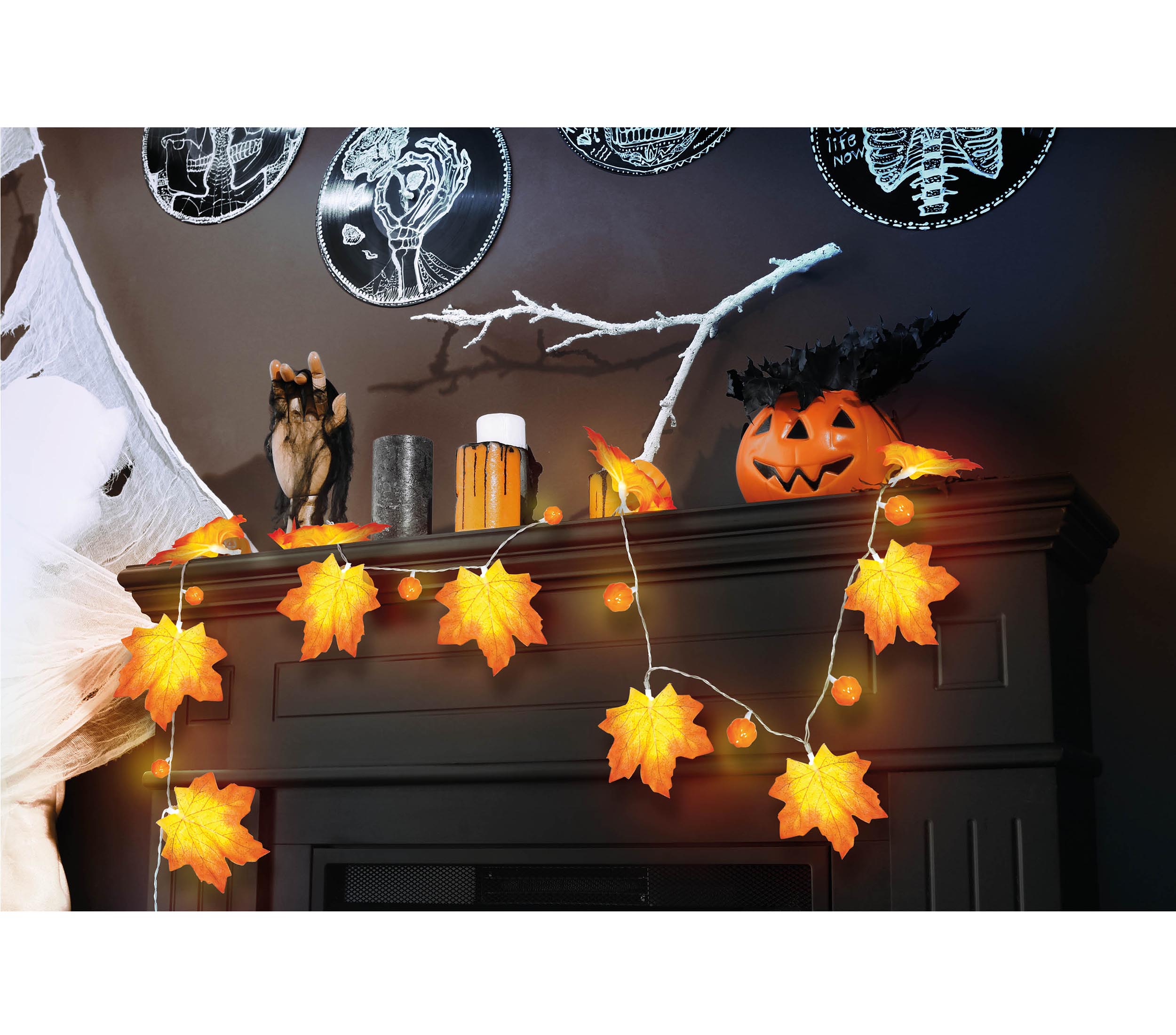 GP24994 – Halloween Kürbisgirlande Herbstdeko Kürbisblätter – Farbe: Orange