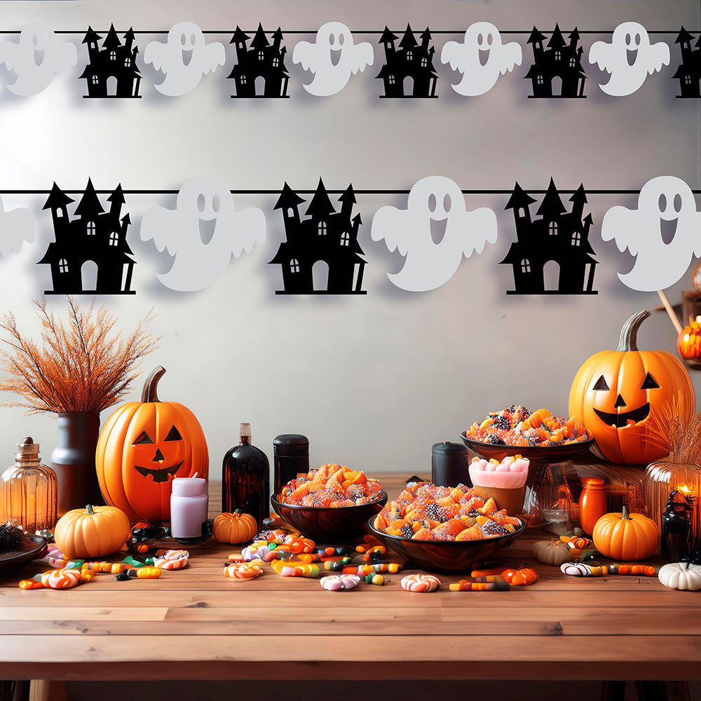 GP26795 – Halloween Girlande 300 cm Motivgirlande – Farbe: Gespenst + Schloss