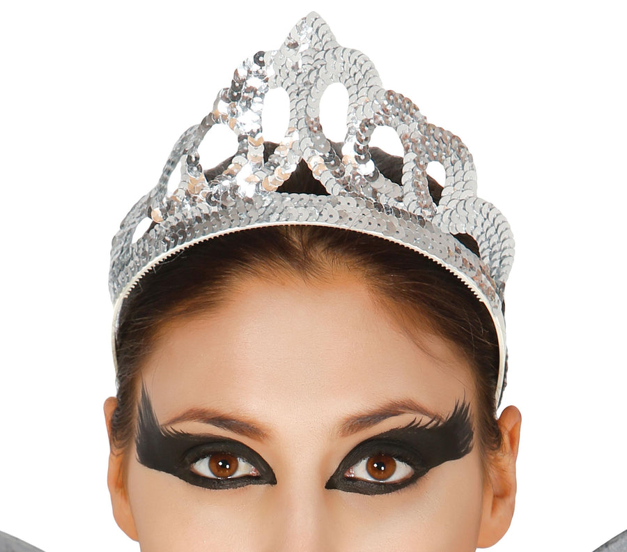 Pailletten Diadem für Damen silber Krone