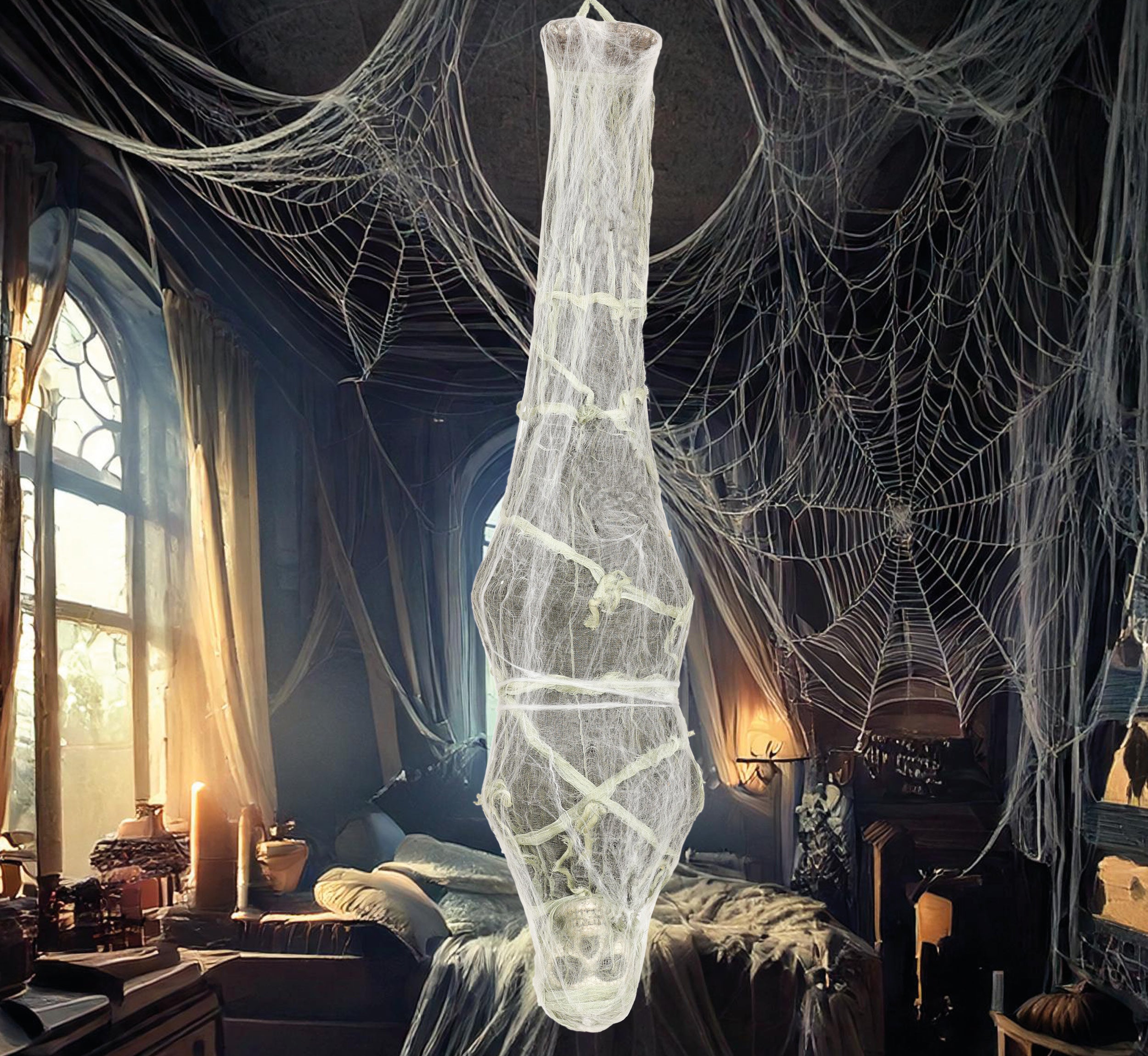 GP26021 – Skelett Figur Hängend Spinnennetz – Farbe: Grau