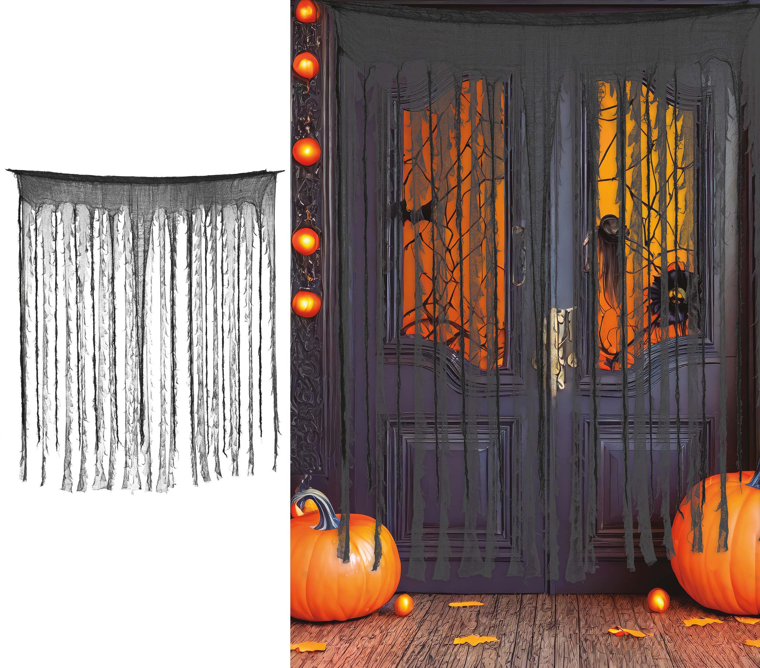 GP26141 – Halloween Gruseldeko Türvorhang Spinnennetz – Farbe: Schwarz