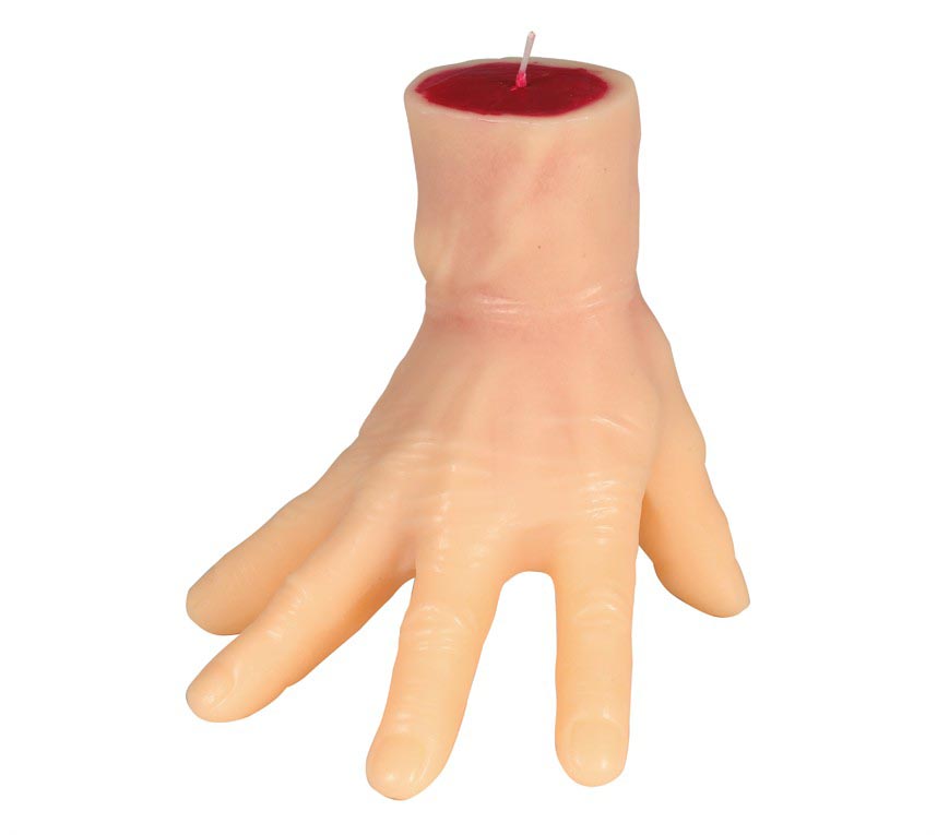 Abgetrennte Hand Kerze 15 cm mit Blut