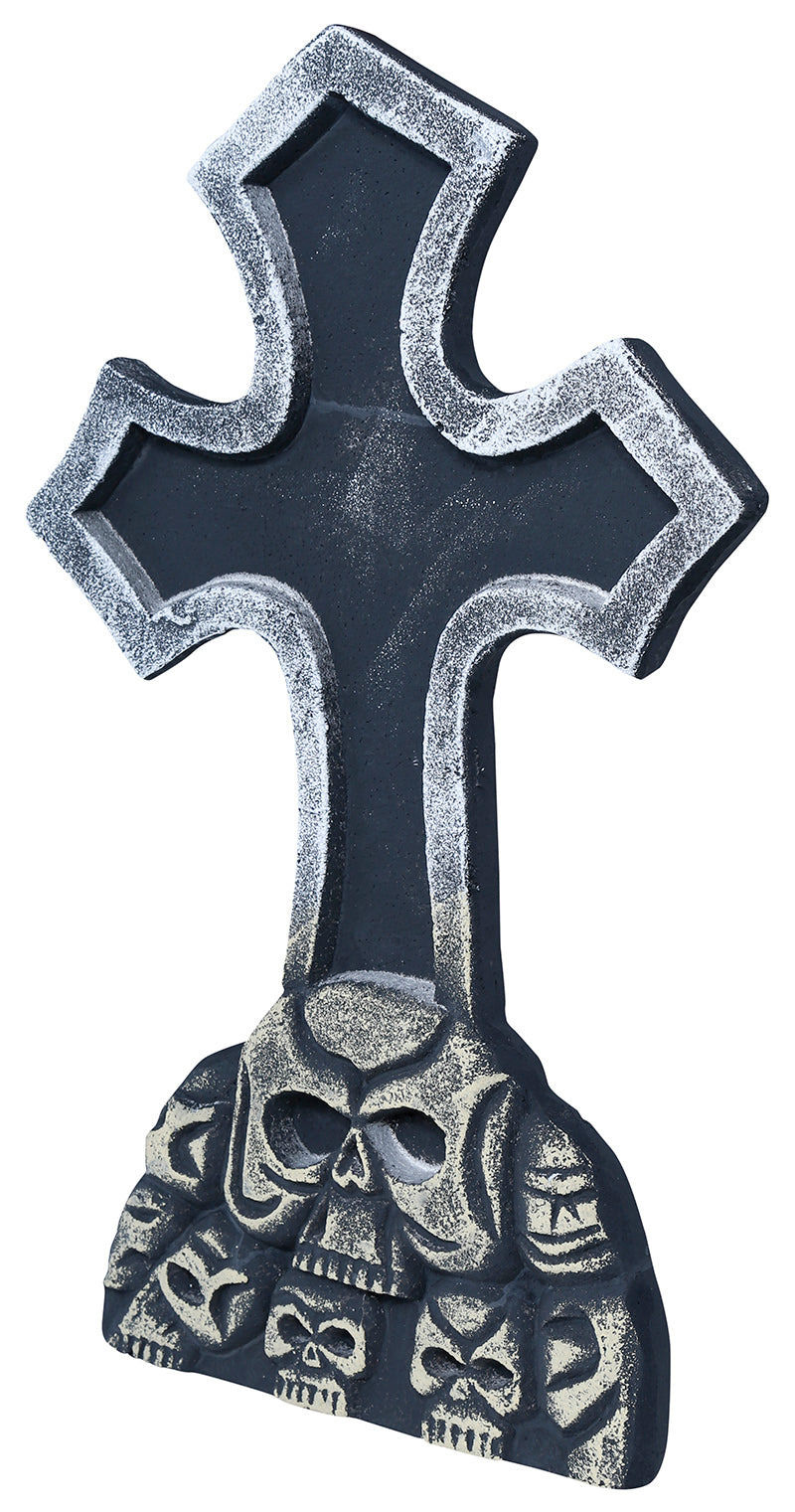 GP26591 – Halloween Grabstein Kreuz Totenkopf – Farbe: Grau