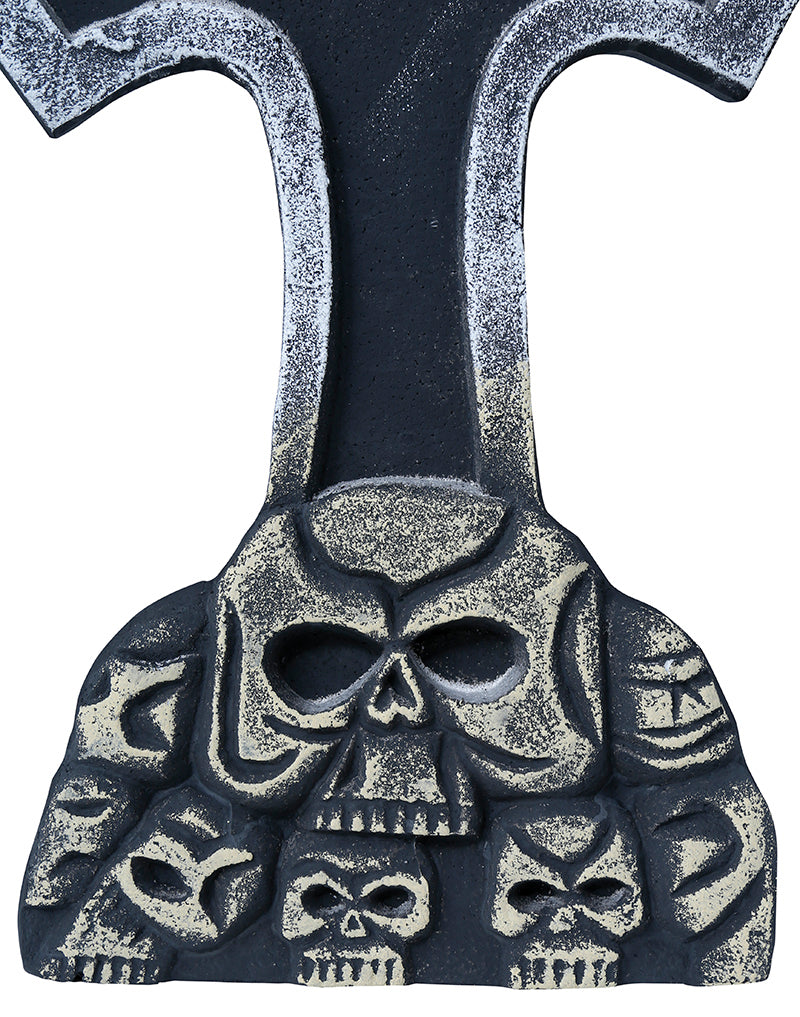 GP26591 – Halloween Grabstein Kreuz Totenkopf – Farbe: Grau