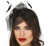 Fascinator Haarreif für Damen schwarz mit Rose, Bild 1