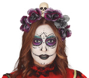 Catrina Blumen Haarreif für Damen mit Totenkopf, Bild 1