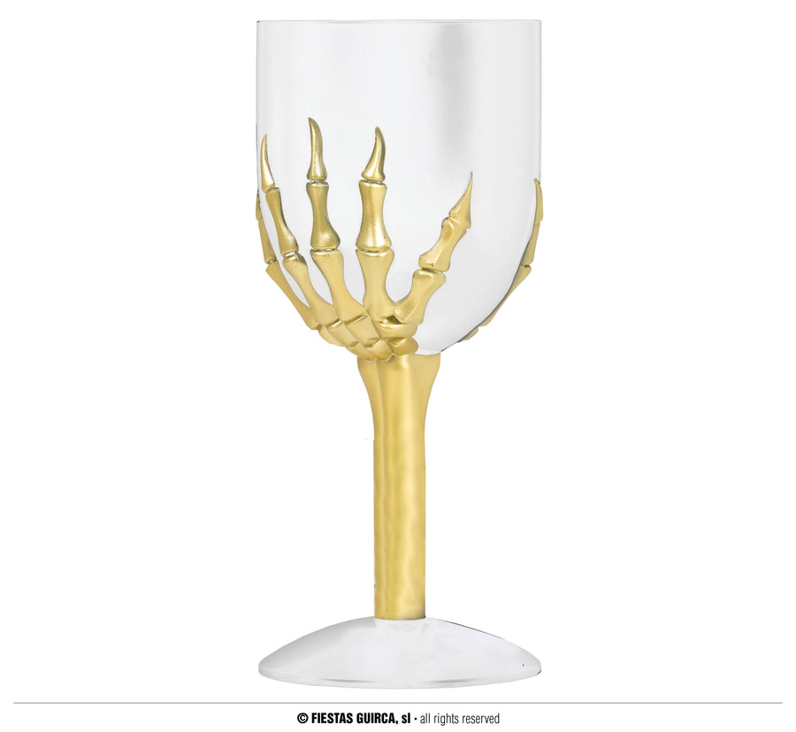 Skeletthand Weinglas 18 cm gold