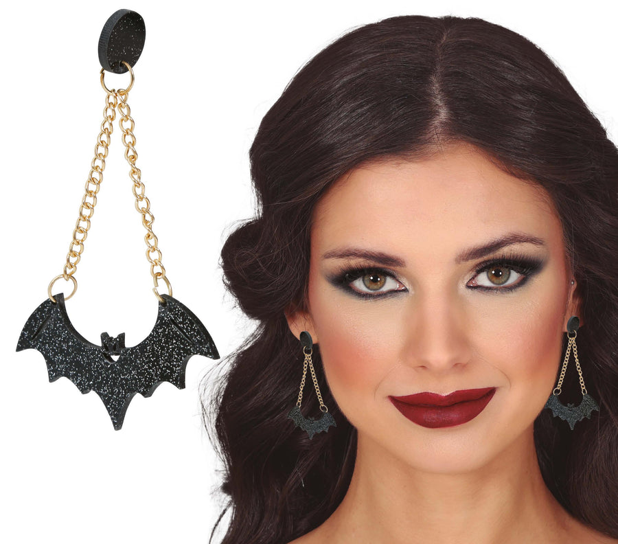 Fledermaus Ohrringe für Damen schwarz Glitzer