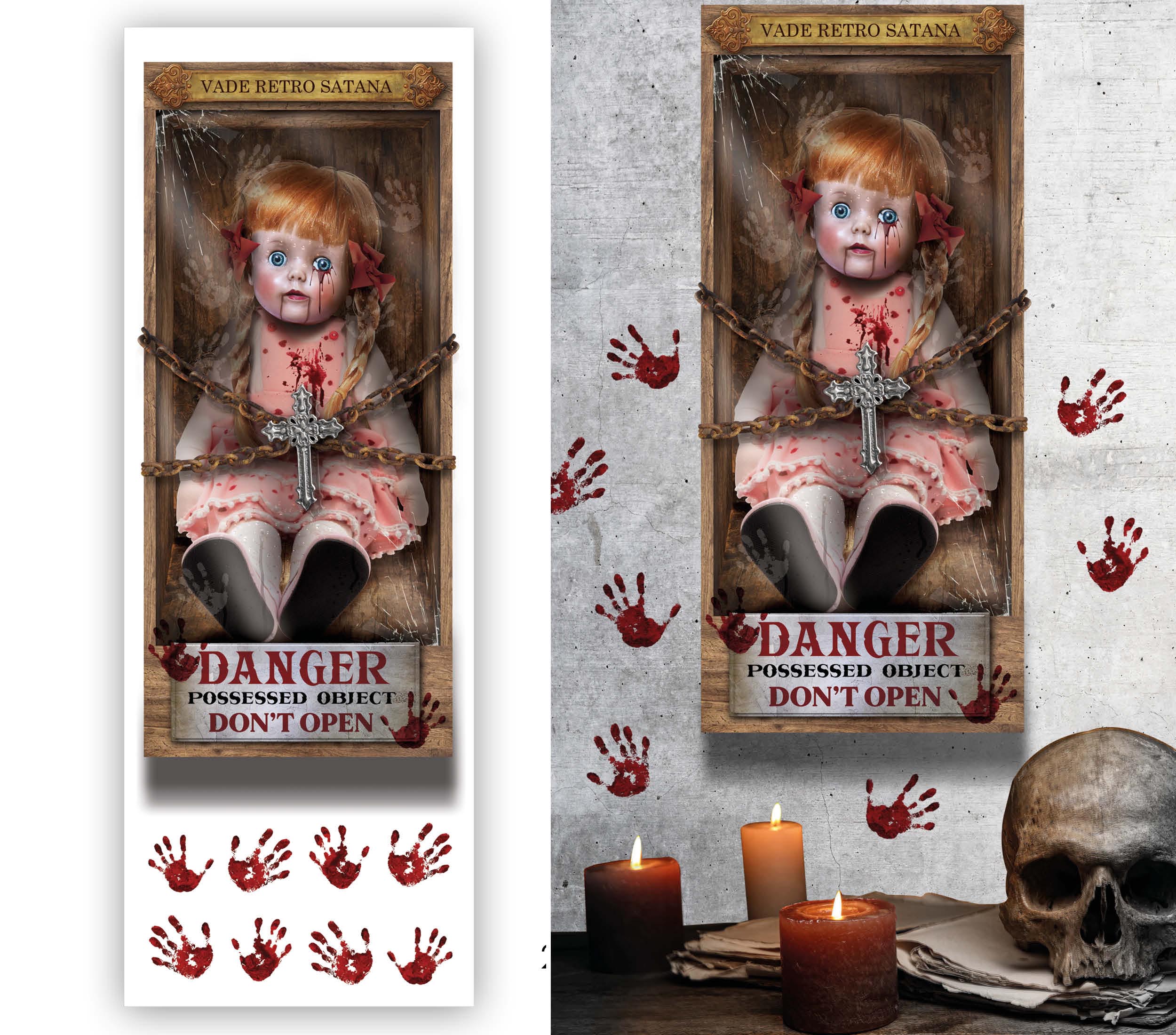 GP26845 – Halloween Puppe Aufkleber Blutige Puppe – Farbe: Mehrfarbig