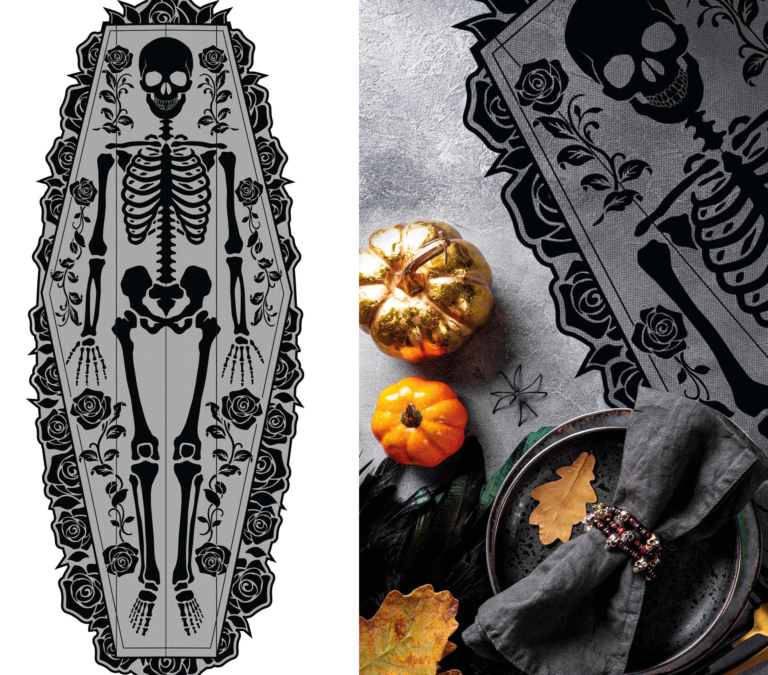 GP26855 – Halloween Skelett Tischdeko Läufer – Farbe: Schwarz