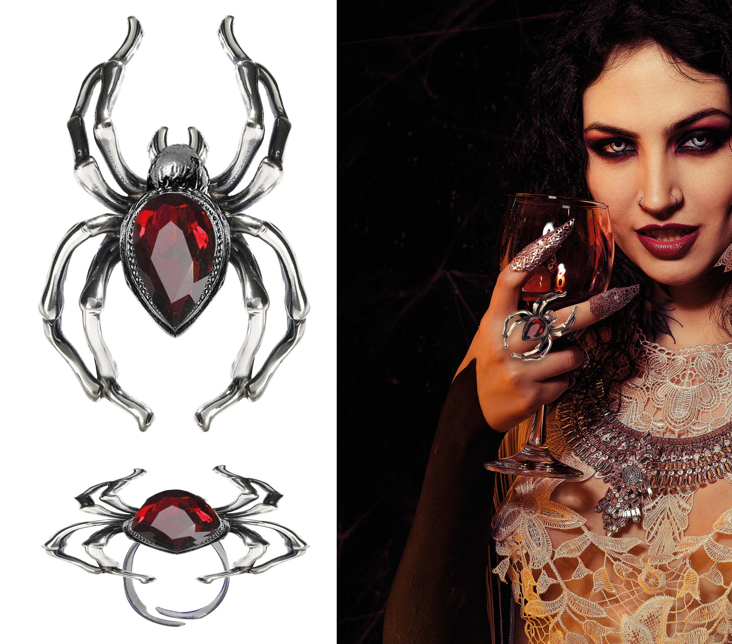 GP26883 – Halloween Spinnen Schmuckring Mit Rubin – Farbe: Mehrfarbig