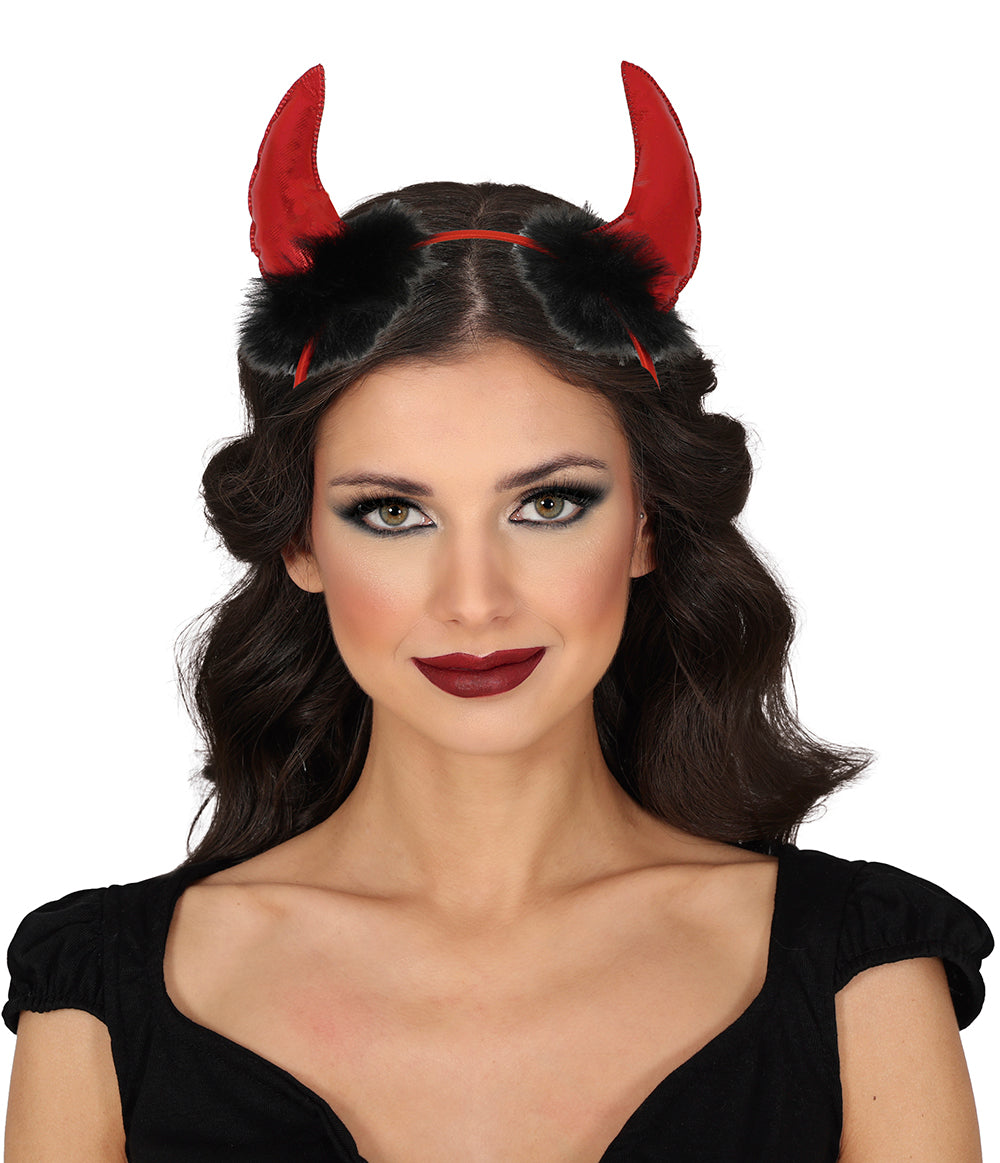 GP26934 – Halloween Dämonen Teufelshörner Haarreif – Farbe: Rot, Schwarz