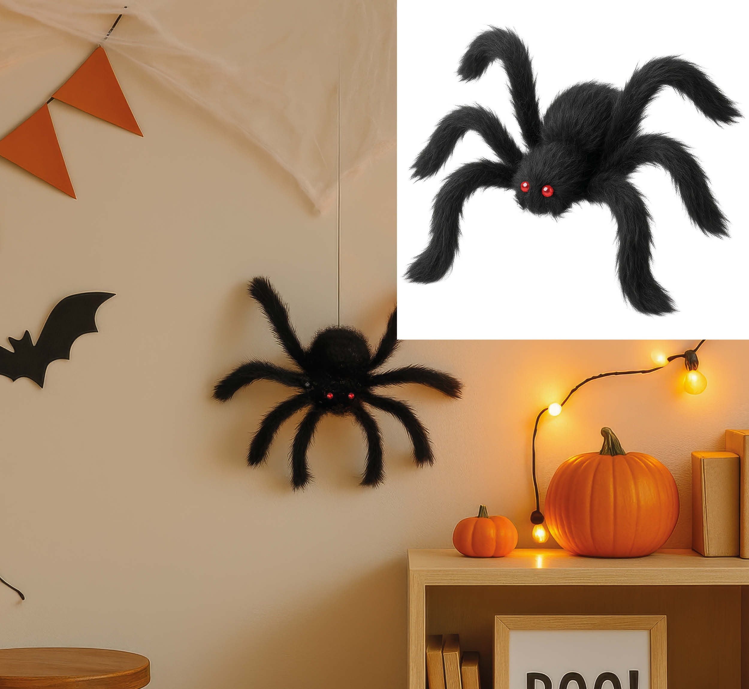 GP26981 – Halloween Spinne Dekoration Schwarze Haarige Kreatur – Farbe: Schwarz