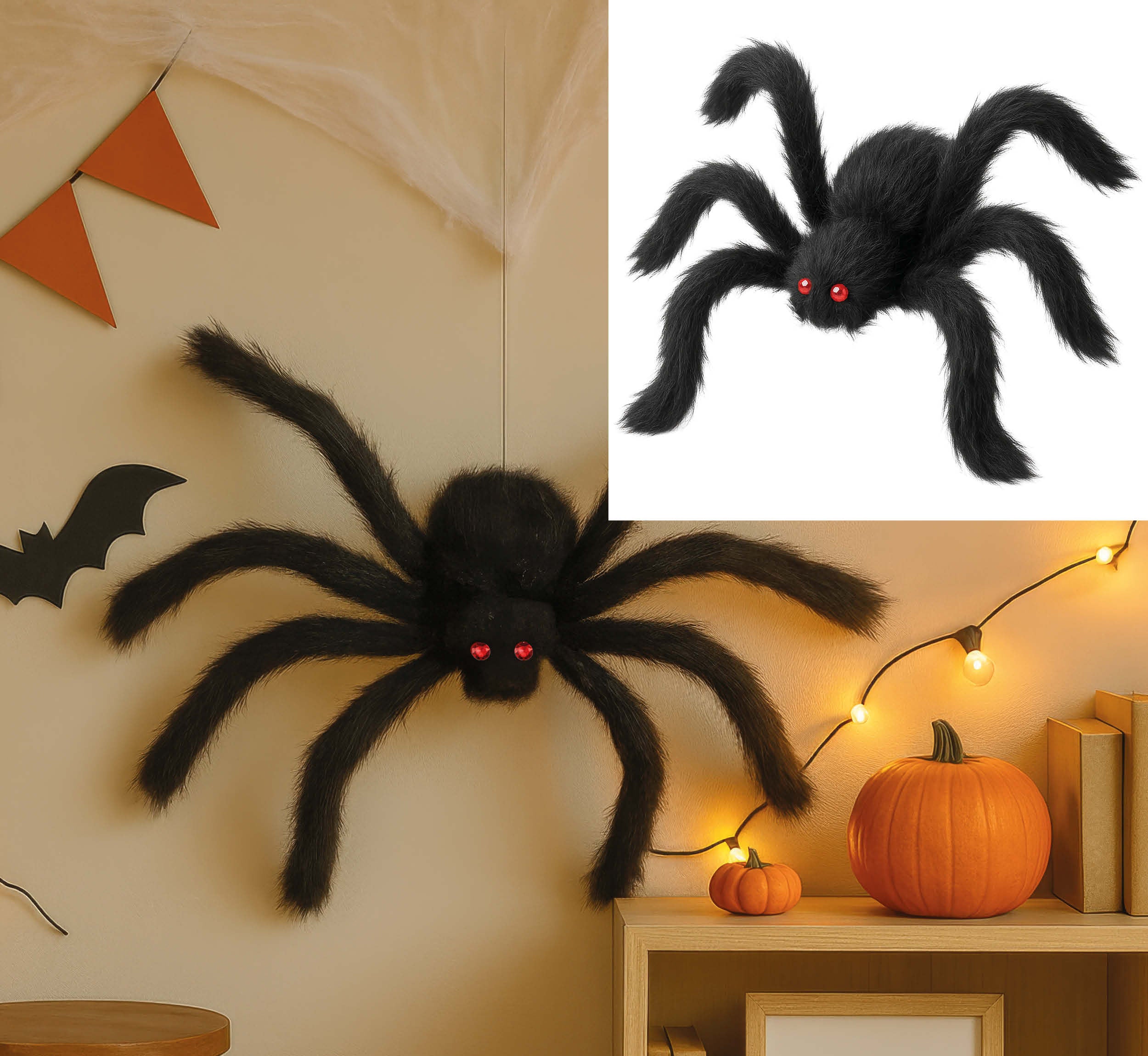 GP26982 – Halloween Riesenspinne Dekoration Schwarze – Farbe: Schwarz