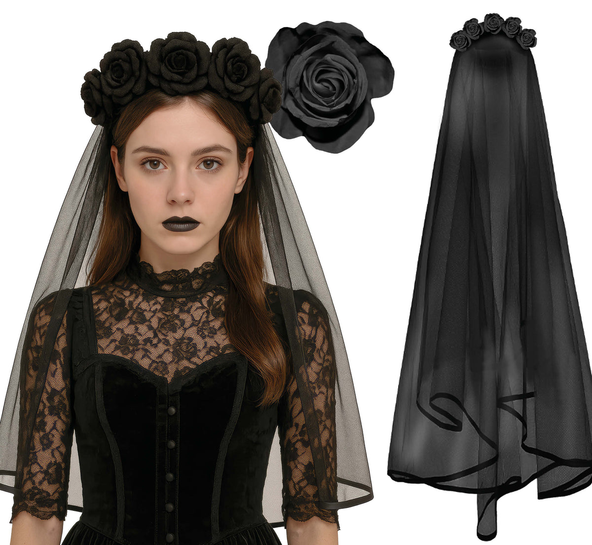 GP26992 – Halloween Krone Kopfschmuck Mit Schwarzen – Farbe: Schwarz