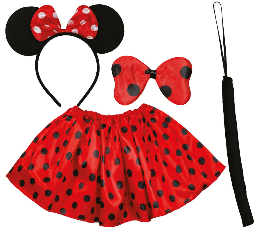 Maus Tutu Set für Mädchen rot schwarz 4 teilig