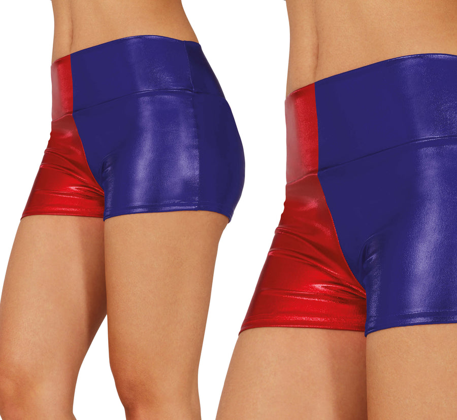 Glanz Shorts für Damen rot blau zweifarbig