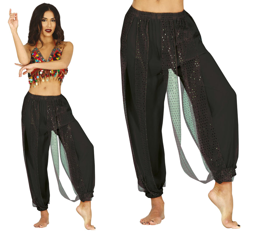 Bauchtanz Hose für Damen schwarz mit Pailletten