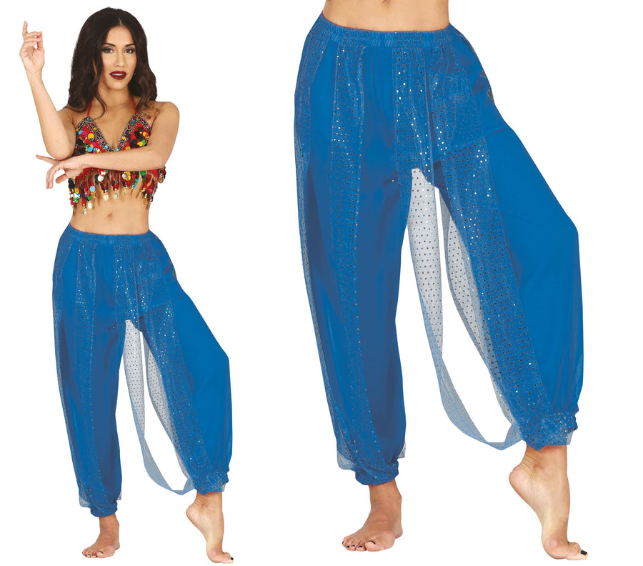 Bauchtanz Hose für Damen blau mit Pailletten
