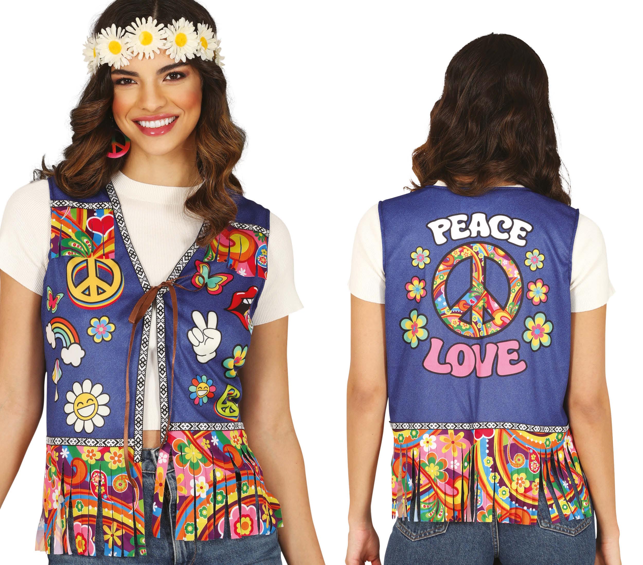 GP27143 – Hippie Flower Power Karneval Weste – Farbe: Mehrfarbig