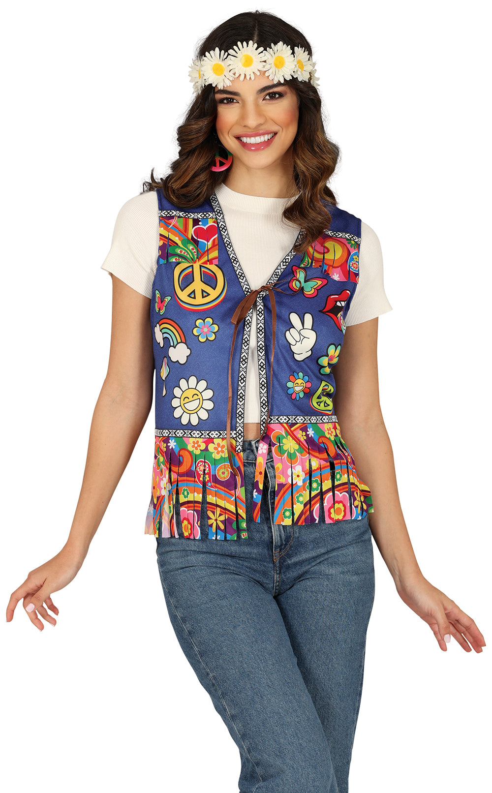 GP27143 – Hippie Flower Power Karneval Weste – Farbe: Mehrfarbig