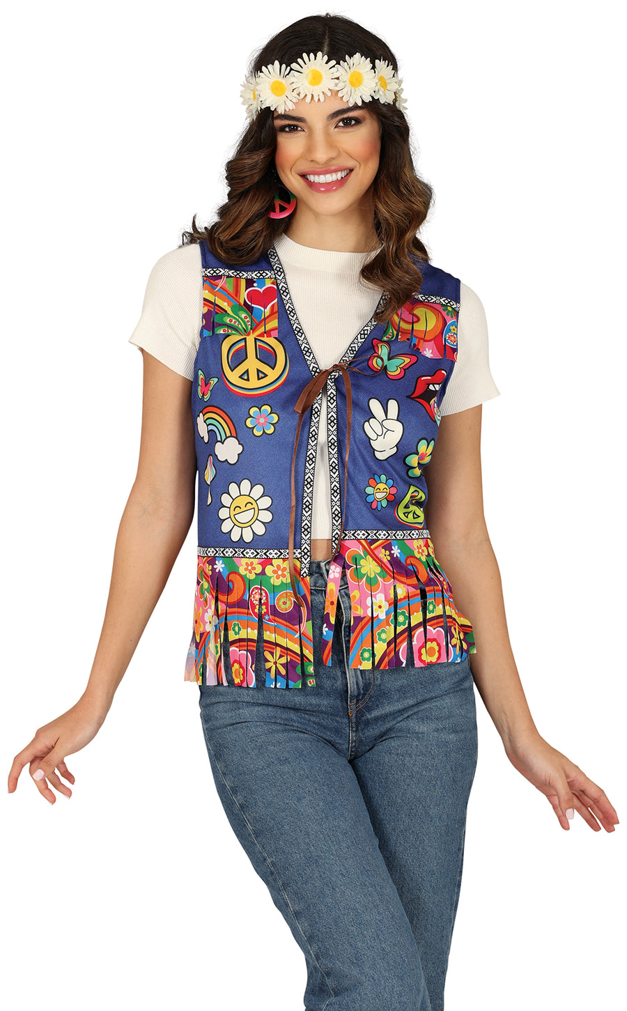 GP27143 – Hippie Flower Power Karneval Weste – Farbe: Mehrfarbig, Ansicht 2