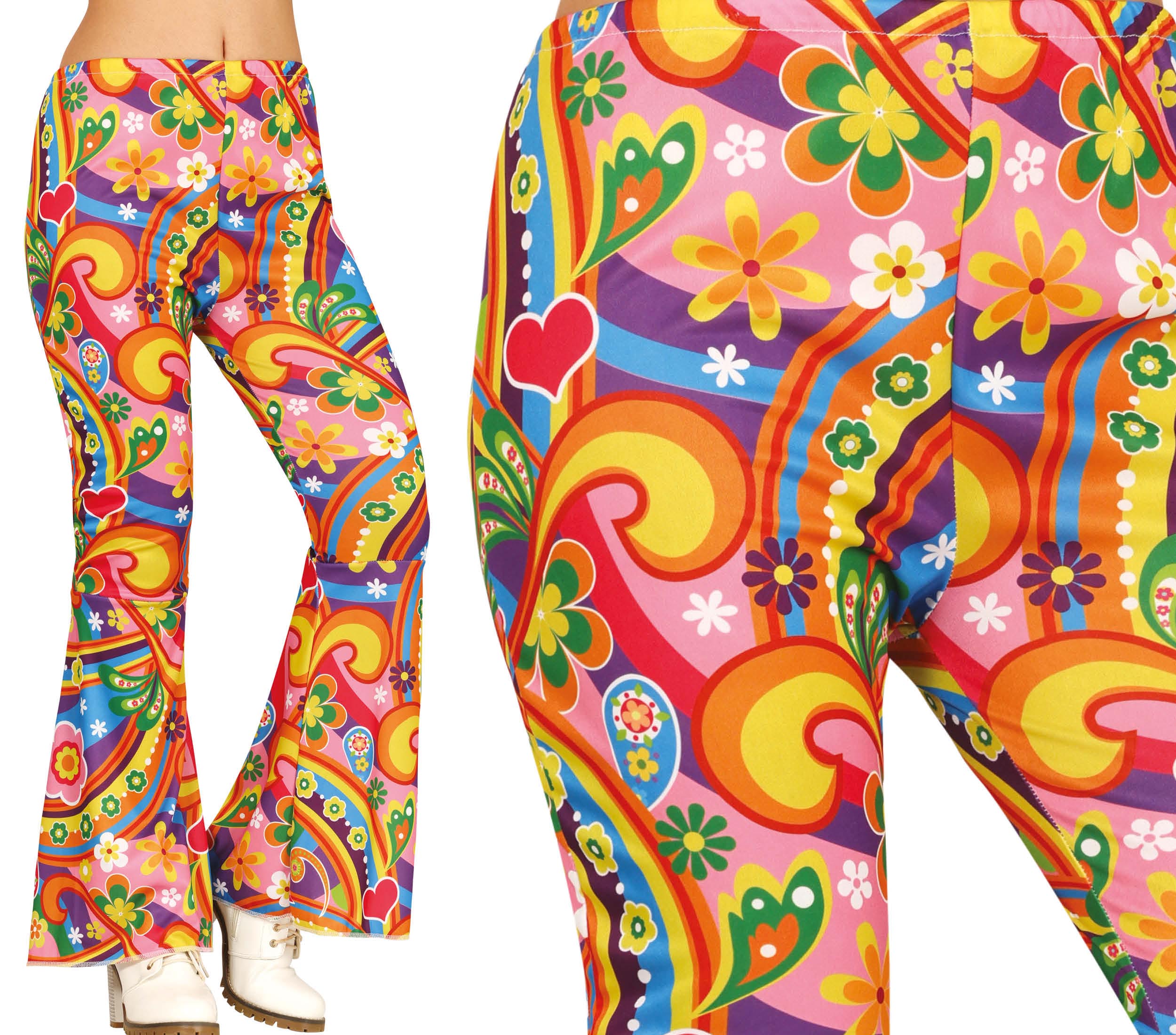 GP27159 – Hippie Karneval Schlaghose 60er – Größe: 38 - 40 (M), 42 - 44 (L) – Farbe: Mehrfarbig