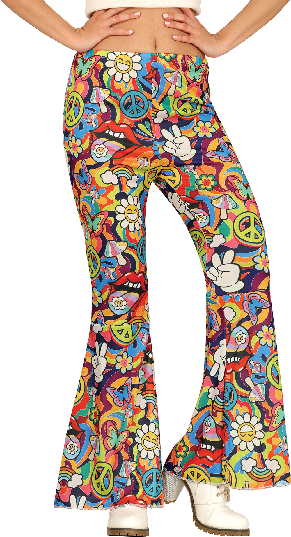 GP27161 – Hippie Flower Power Karneval Schlaghose – Größe: 38 - 40 (M), 42 - 44 (L) – Farbe: Mehrfarbig