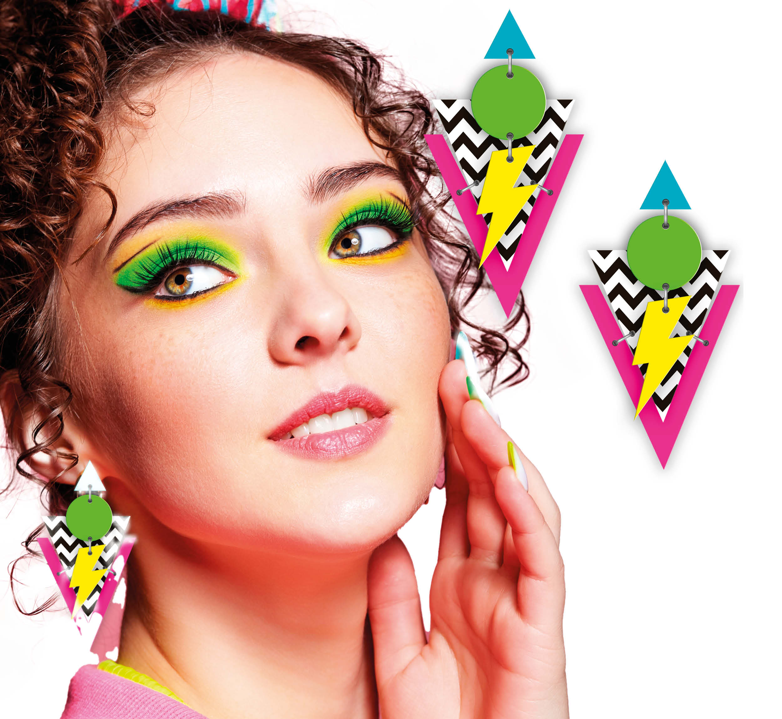 GP27170 – 80s Ohrschmuck Blitzmuster Neonfarben – Farbe: Mehrfarbig