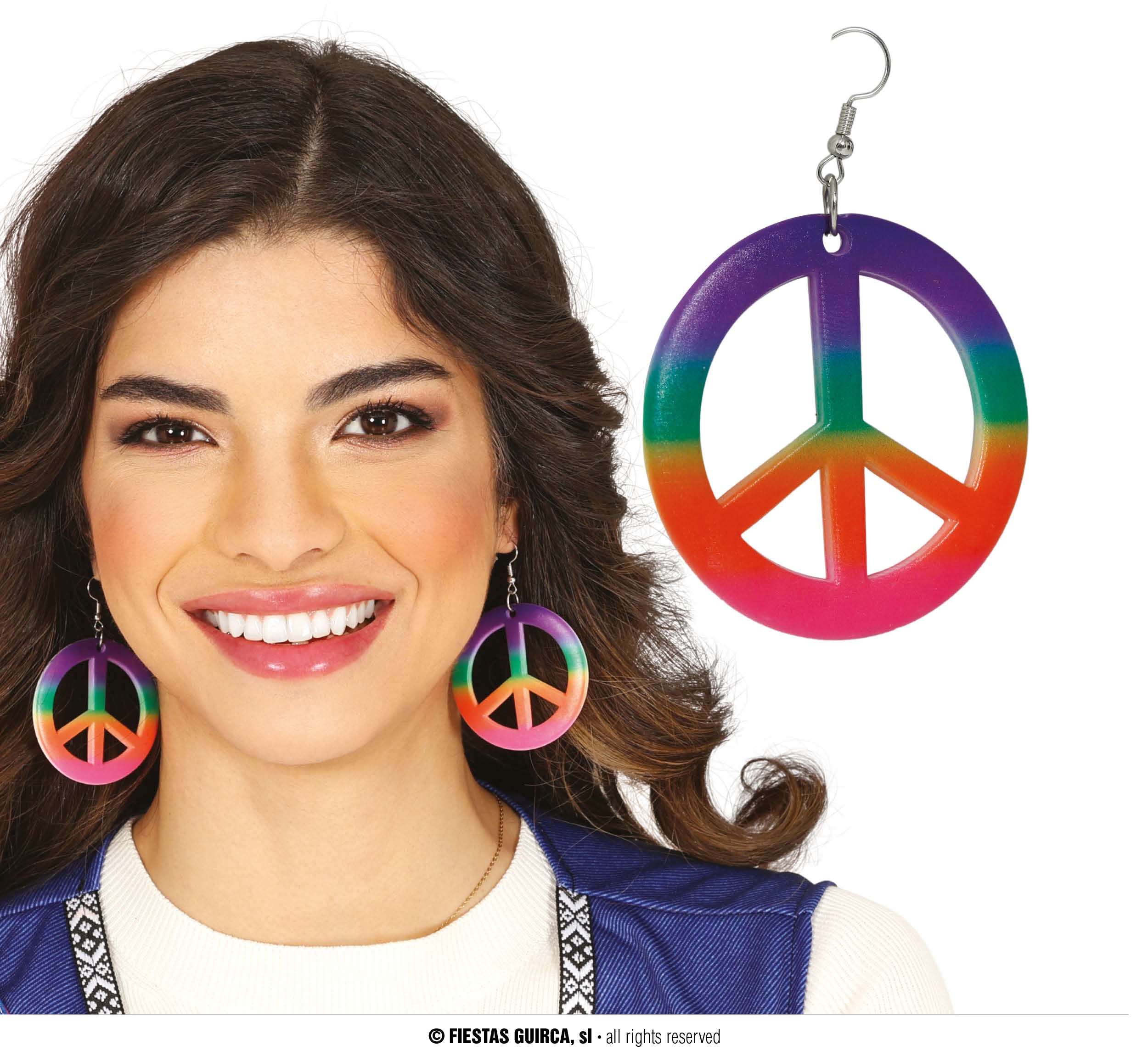 GP27214 – Hippie Frieden Ohrringe Buntes Accessoire – Farbe: Mehrfarbig
