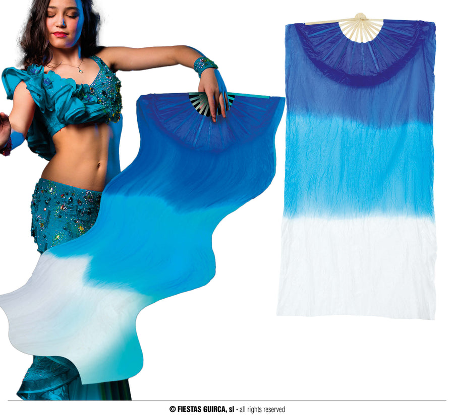 Schleierfächer für Erwachsene 140 cm blau weiß