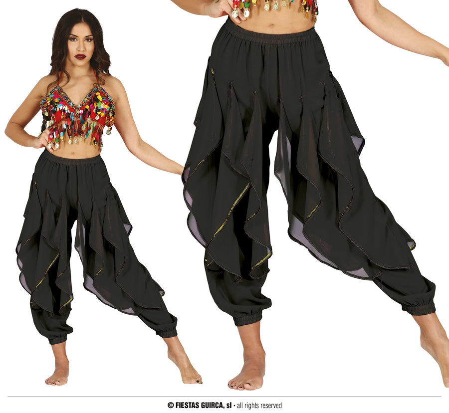 Bauchtanzhose für Damen schwarz mit Volants