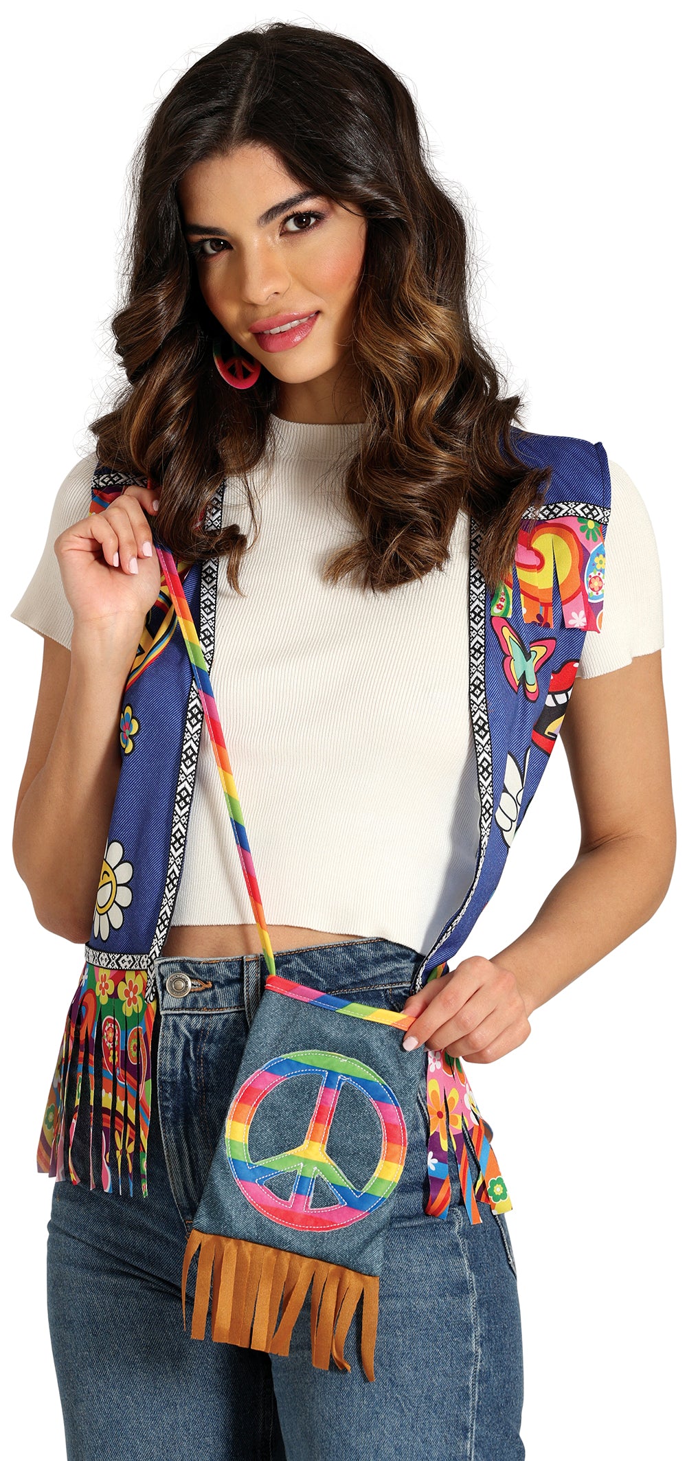 GP27234 – Hippie Tasche Farbenfrohe Peace Symbole – Größe: Standard