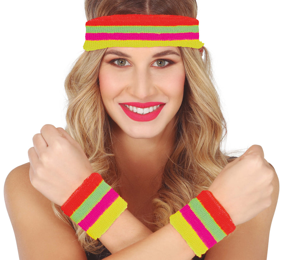 Neon Stirnband Set für Erwachsene 80er Jahre