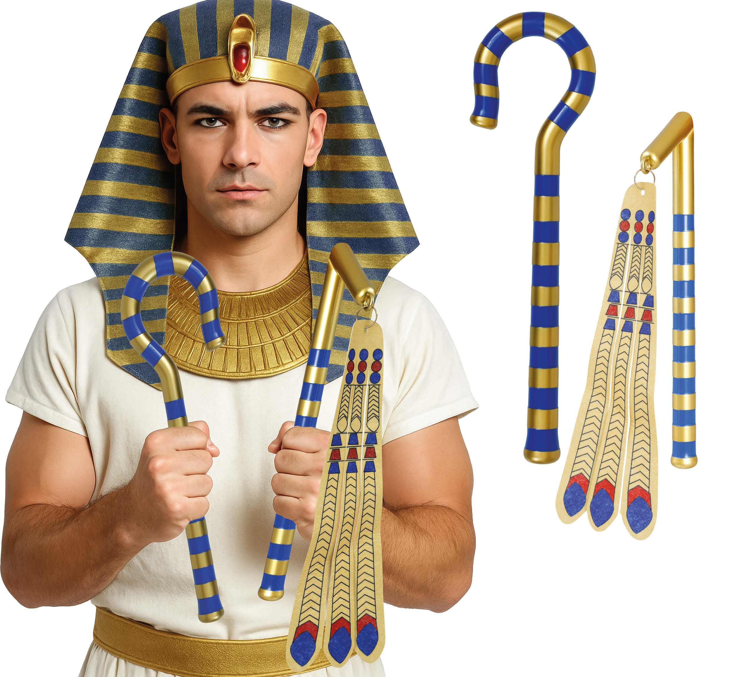 GP27283 – Ägyptischer Pharao Karneval Kostümzubehör – Farbe: Gold / Blau