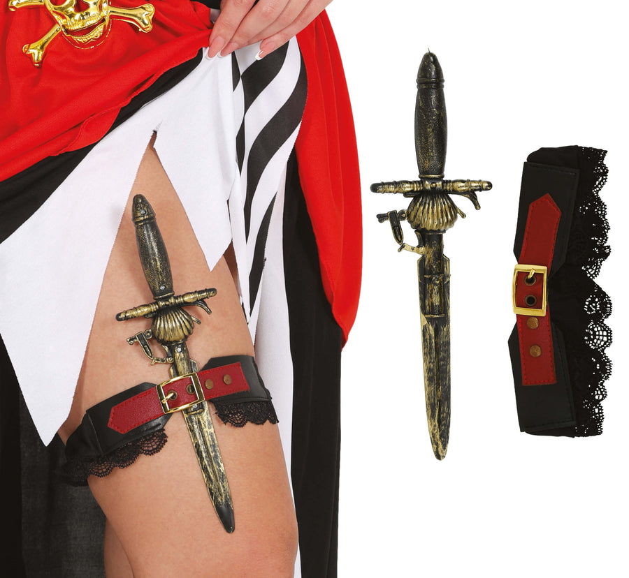 Piratin Strumpfband mit Dolch für Damen 26 cm