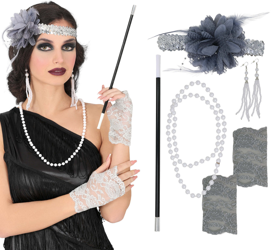 Charleston Set für Damen silber 5 teilig