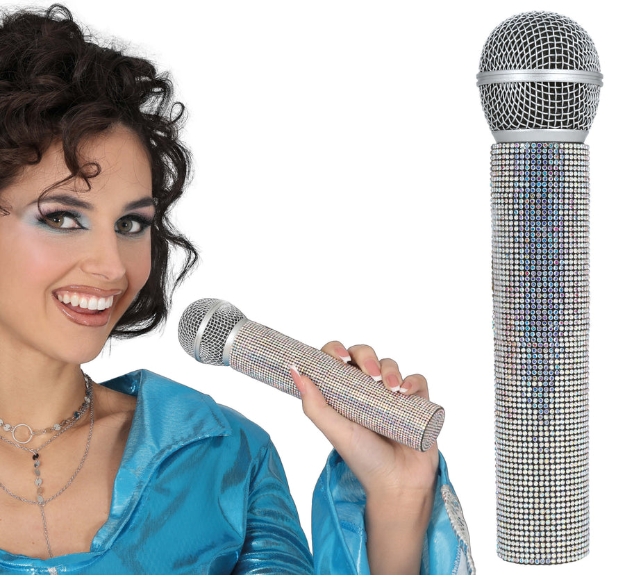 Strass Mikrofon 21 cm silber glitzernd
