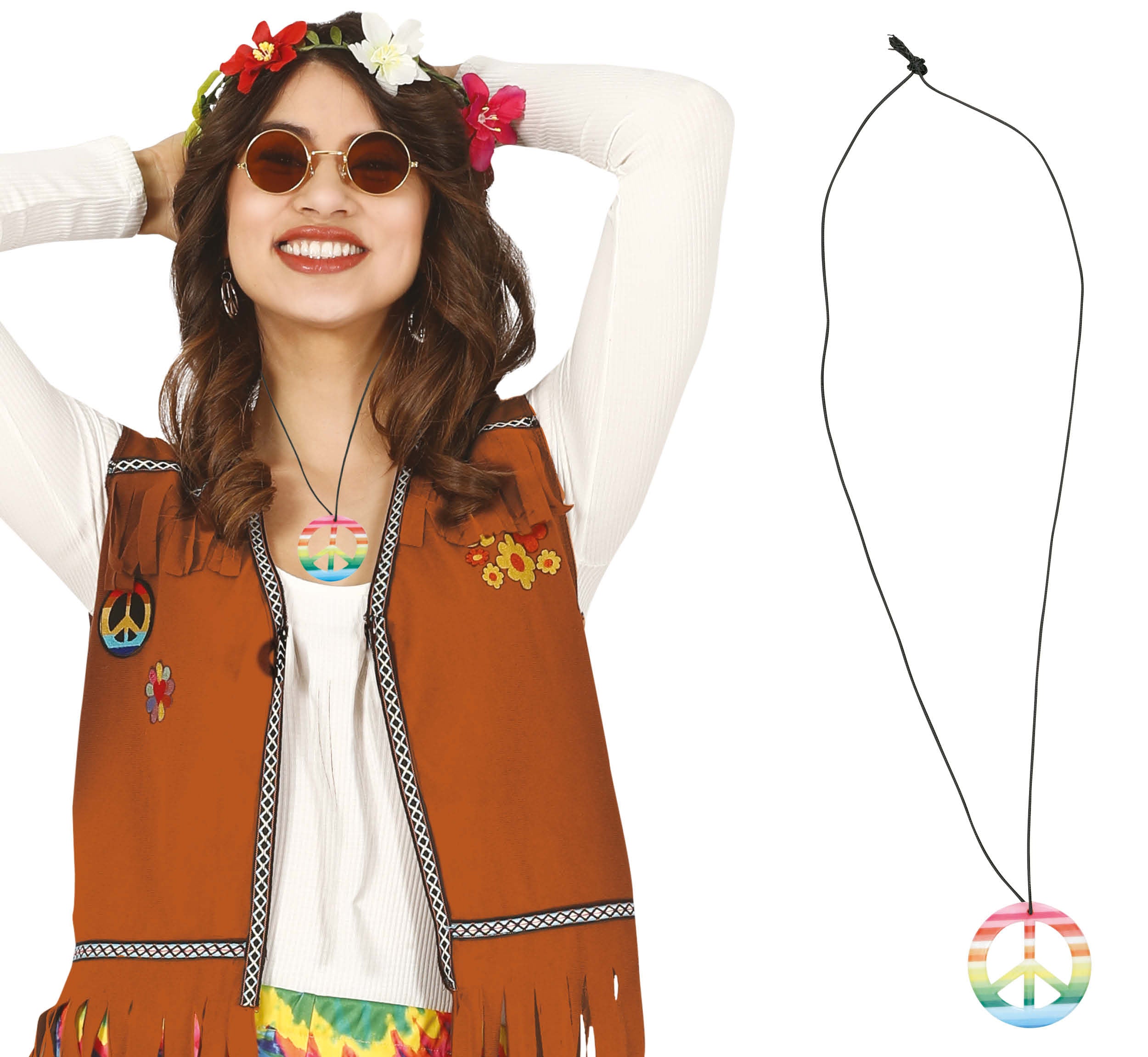 GP27376 – Hippie Karneval Halskette Peace Symbol – Farbe: Mehrfarbig