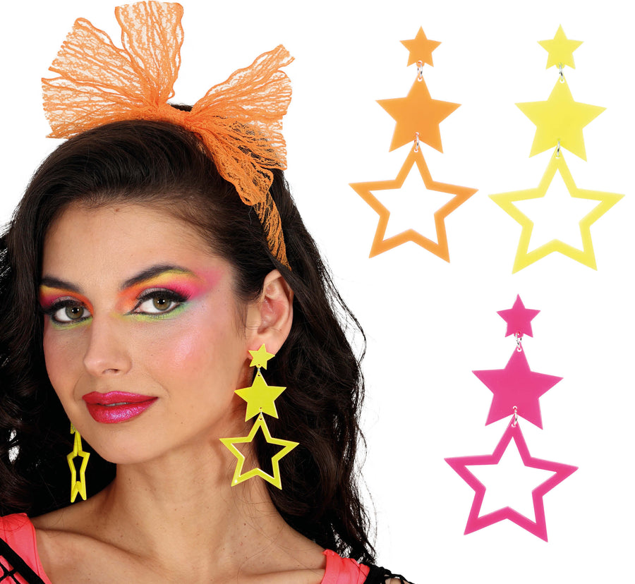 Neon Sterne Ohrringe für Erwachsene 10 cm