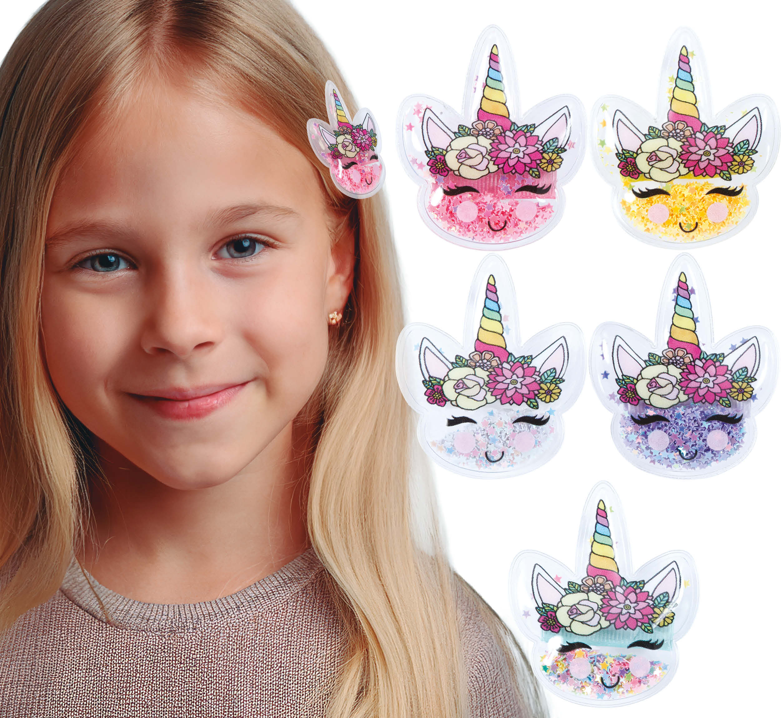 GP27392 – Einhorn Haarklammern Glitzer Karneval – Farbe: Mehrfarbig