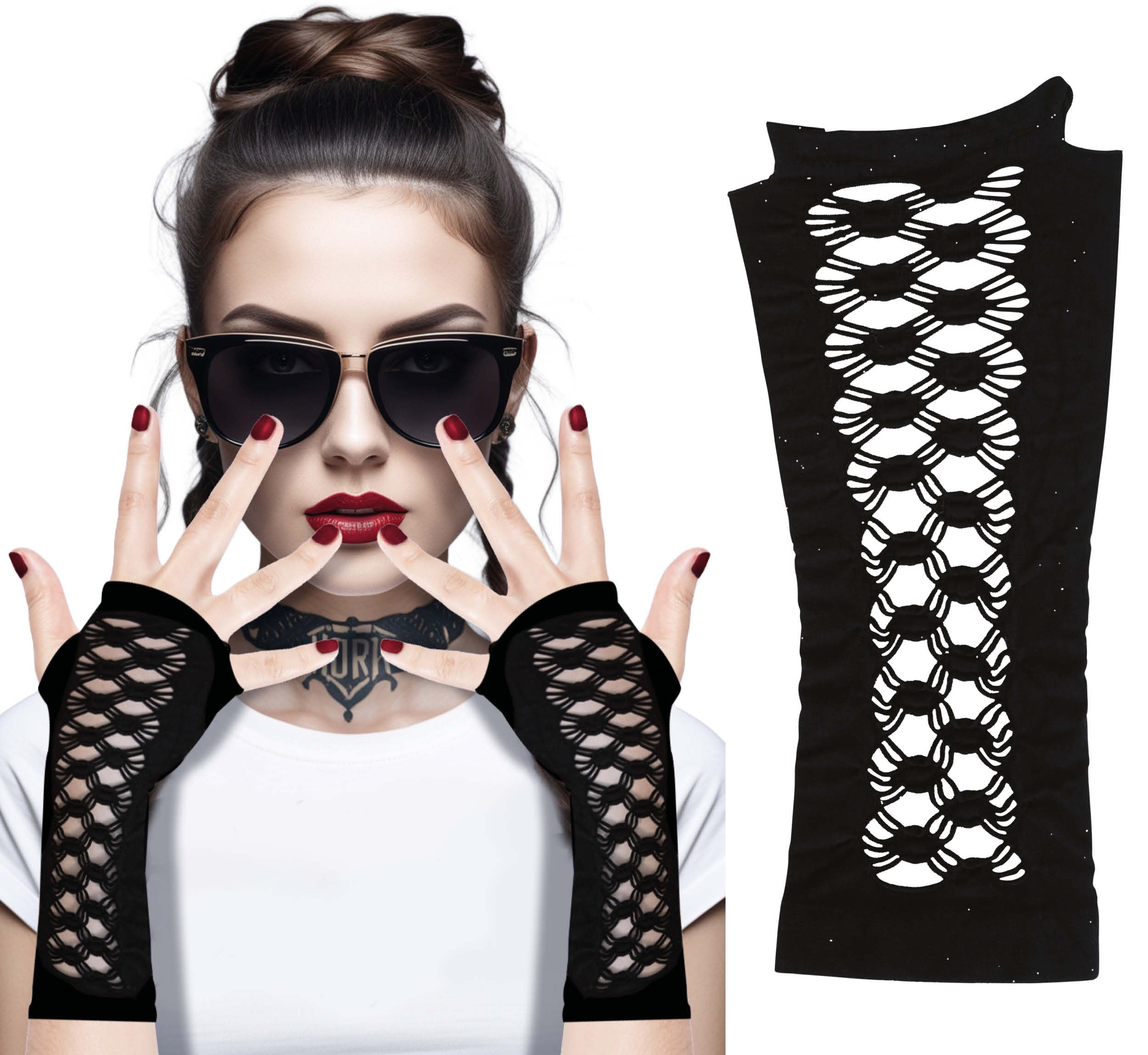 GP27412 – Gothic Karneval Handschuhe Schwarz – Farbe: Schwarz