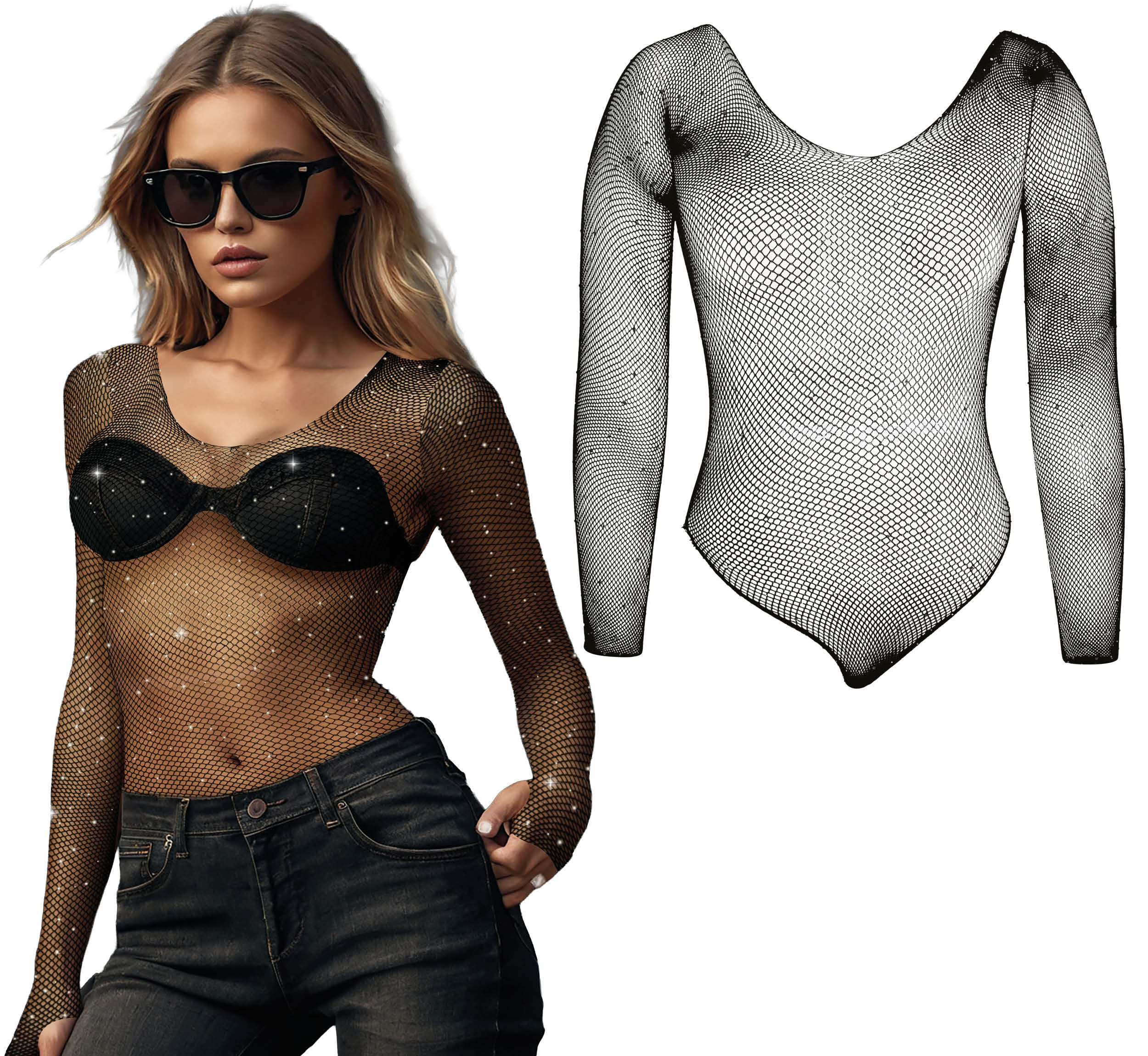 GP27418 – Karneval Eleganz Funkelnde Strumpfkleidung – Farbe: Schwarz