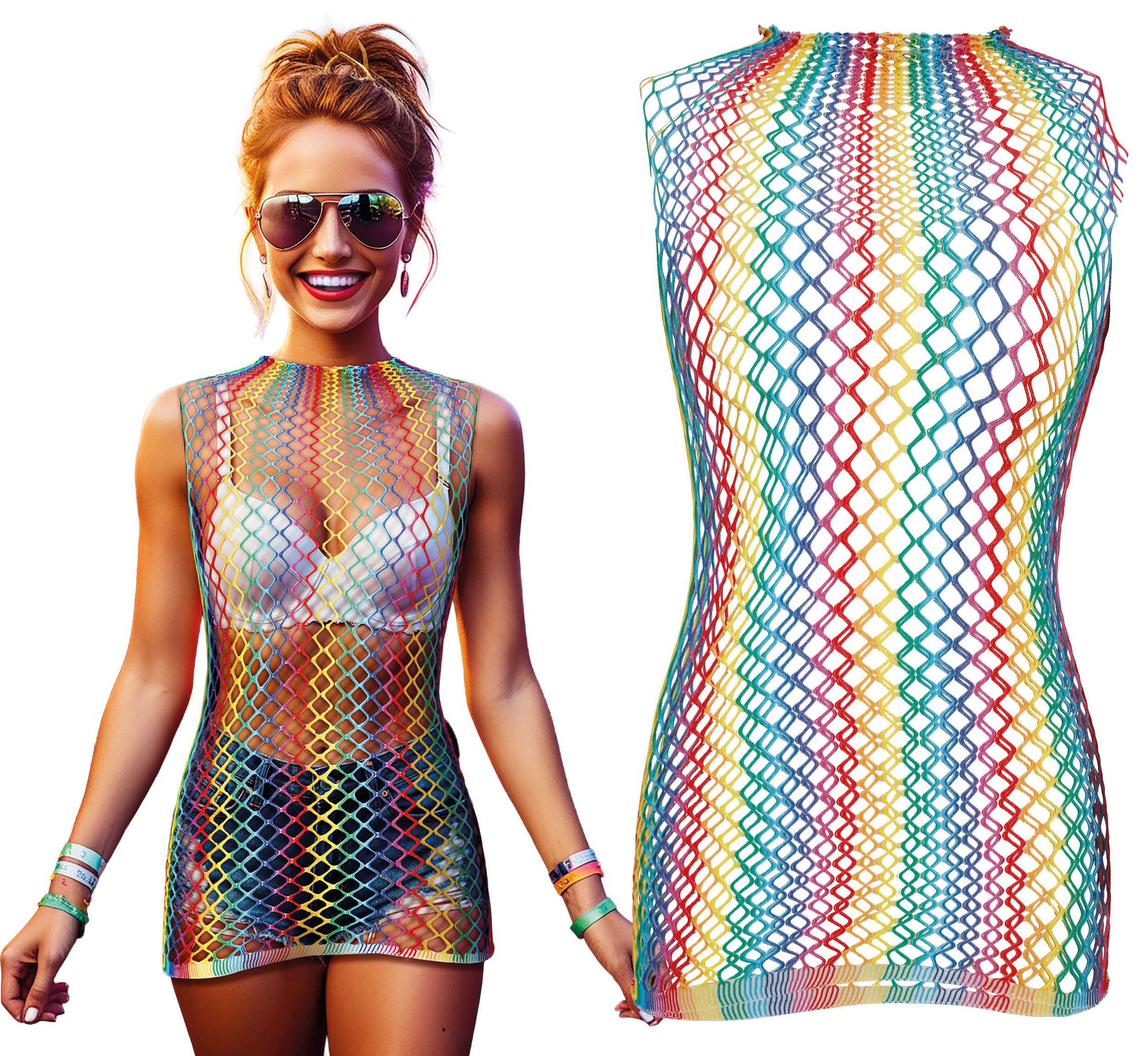 GP27419 – Regenbogen Karneval Netzbodystocking – Farbe: Mehrfarbig