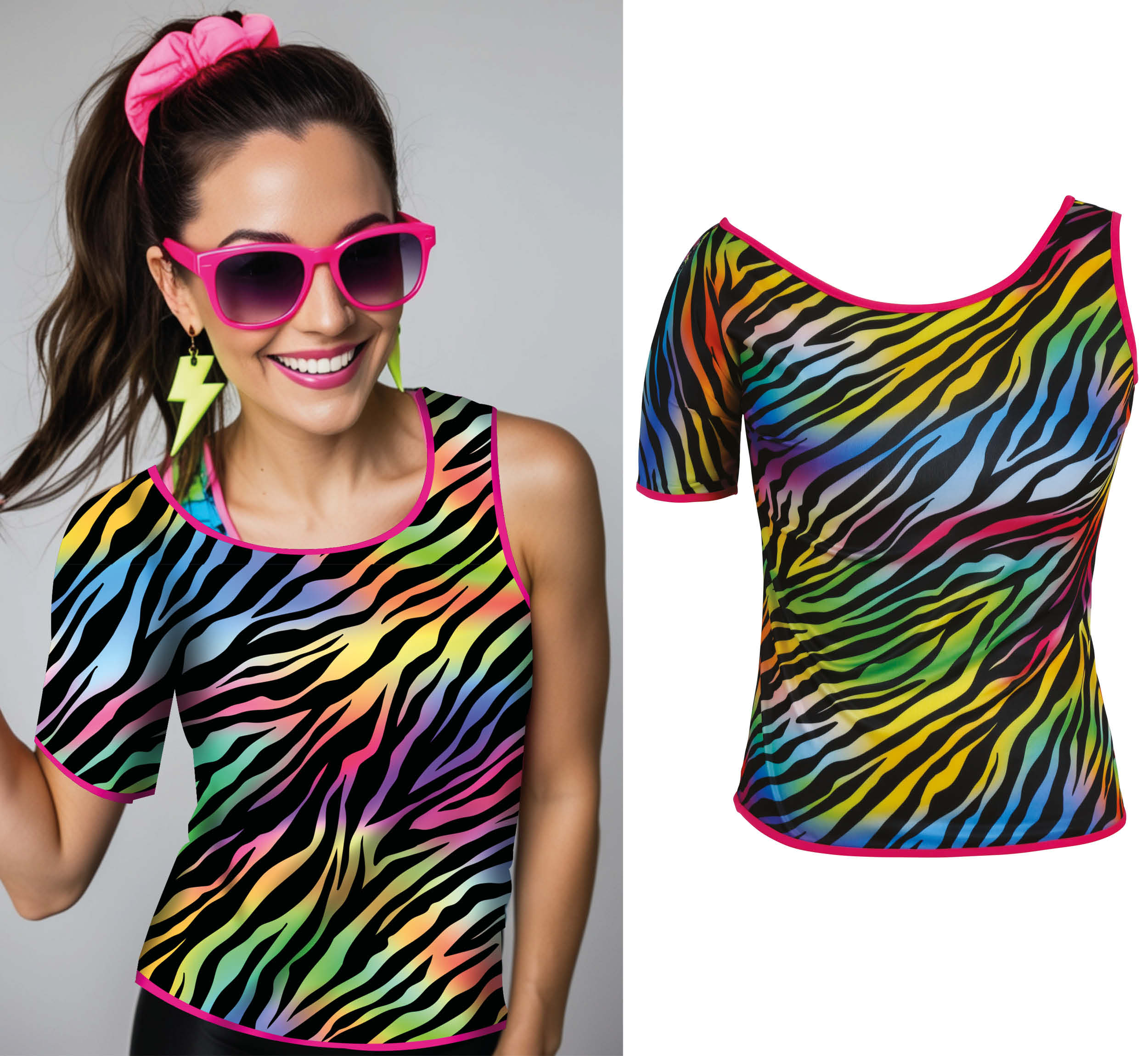 GP27438 – Disco 80er Jahre Zebra Muster Karneval – Größe: 42 - 44 (L) – Farbe: Mehrfarbig